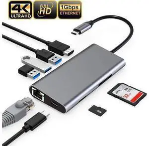 USB-C HUB Multiport USB C Adapter,8-in-1Type-C Dongle USB-C Thunderbolt 3 Dock Portable with Gigabit Ethernet,60W USB C PD Charge Port,4K HDMI,SD/TF Card Reader,3-USB 3.0Ports for MacBook/Pro USB-C HUB Multiport USB C Adapter,8-in-1Type-C Dongle USB-C Thunderbolt 3 Dock Portable with Gigabit Ethernet,60W USB C PD Charge Port,4K HDMI,SD/TF Card Reader,3-USB 3.0Ports for MacBook/Pro