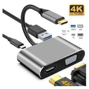 USB C to HDMI Adapter USB C Hub to 4K HDMI,1080 VGA 4 in 1 Thunderbolt 3 to HDMI with HDMI Ports 4K,1080P VGA,USB 3.0 Port,Power Delivery Type C Port Compatible for MacBook,Nintendo USB C to HDMI Adapter USB C Hub to 4K HDMI,1080 VGA 4 in 1 Thunderbolt 3 to HDMI with HDMI Ports 4K,1080P VGA,USB 3.0 Port,Power Delivery Type C Port Compatible for MacBook,Nintendo