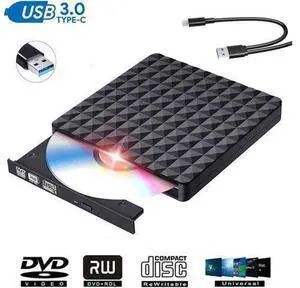 External DVD Drive, USB 3.0&Type-C Dual Port DVD Player, Portable Optical Burner Writer Rewriter, High Speed Data Transfer for Laptop Notebook Desktop PC MAC OS Windows, Diamond Pattern External DVD Drive, USB 3.0&Type-C Dual Port DVD Player, Portable Optical Burner Writer Rewriter, High Speed Data Transfer for Laptop Notebook Desktop PC MAC OS Windows, Diamond Pattern