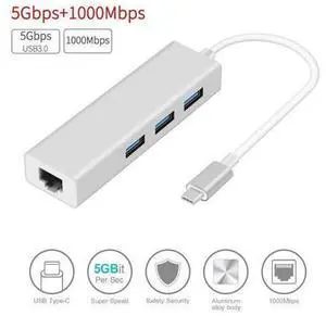 USB C to Gigabit Ethernet Adapter - USB 3.1 to RJ45 LAN Network Adapter with 3*USB3.0- USB Type C to Ethernet for PC Laptop Windows macOs USB Flash Drives etc (Silver) USB C to Gigabit Ethernet Adapter - USB 3.1 to RJ45 LAN Network Adapter with 3*USB3.0- USB Type C to Ethernet for PC Laptop Windows macOs USB Flash Drives etc (Silver)
