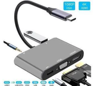 USB C to HDMI VGA Adapter, USB C Hub with 4K HDMI, 1080P VGA,USB 3.0,USB C PD Charging,3.5mm Audio Port Compatible with MacBook Pro 2018,iPad Pro 2018, Dell XPS 13/15,Surface Go,Samsung USB C USB C to HDMI VGA Adapter, USB C Hub with 4K HDMI, 1080P VGA,USB 3.0,USB C PD Charging,3.5mm Audio Port Compatible with MacBook Pro 2018,iPad Pro 2018, Dell XPS 13/15,Surface Go,Samsung USB C