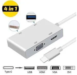 XJYLCPC USB C to HDMI/DVI/VGA/USB 3.0 Adapter,USB 3.1 Type-C Hub to HDMI DVI 4K VGA USB Adaptor Converter (Thunderbolt 3 Compatible),4in1USB C Hub Adapter for 2016/2017/2018 MacBook/MacBook Pro XJYLCPC USB C to HDMI/DVI/VGA/USB 3.0 Adapter,USB 3.1 Type-C Hub to HDMI DVI 4K VGA USB Adaptor Converter (Thunderbolt 3 Compatible),4in1USB C Hub Adapter for 2016/2017/2018 MacBook/MacBook Pro