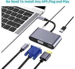 USB C to VGA HDMI 4K Adapter, Type C to HDMI,VGA,USB C PD Charging, USB 3.0 Port, 3.5mm Audio Port Hub,Compatible with MacBook Pro 2018,iPad Pro 2018, Dell XPS 13/15,Surface Go,Samsung USB C USB C to VGA HDMI 4K Adapter, Type C to HDMI,VGA,USB C PD Charging, USB 3.0 Port, 3.5mm Audio Port Hub,Compatible with MacBook Pro 2018,iPad Pro 2018, Dell XPS 13/15,Surface Go,Samsung USB C