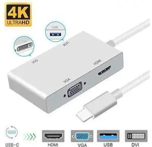 USB C to HDMI+DVI+VGA+USB 3.0, USB 3.1 USB-C to HDMI DVI 4K VGA USB Adaptor Converter (Thunderbolt 3 Compatible) for 2016/2017/2018 MacBook/MacBook Pro and More USB C to HDMI+DVI+VGA+USB 3.0, USB 3.1 USB-C to HDMI DVI 4K VGA USB Adaptor Converter (Thunderbolt 3 Compatible) for 2016/2017/2018 MacBook/MacBook Pro and More