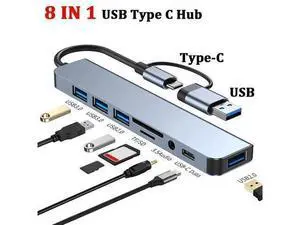 XJYLCPC USB A Type C Docking Station, 8 in 1 Hub with 100W DP, USB3.0, 3 USB 2.0, SD/TF Card Reader 3.5mm Audio, USB-C Adapter for MacBook Pro/Air, and Other USB C Laptops XJYLCPC USB A Type C Docking Station, 8 in 1 Hub with 100W DP, USB3.0, 3 USB 2.0, SD/TF Card Reader 3.5mm Audio, USB-C Adapter for MacBook Pro/Air, and Other USB C Laptops
