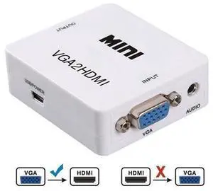 VGA to HDMI Converter Gold-Plated Active Full HD 1080P Female to Female Adapte with USB Cable and 3.5mm Audio Port Cable for PC Laptop Display Computer Mac Projector (White) VGA to HDMI Converter Gold-Plated Active Full HD 1080P Female to Female Adapte with USB Cable and 3.5mm Audio Port Cable for PC Laptop Display Computer Mac Projector (White)