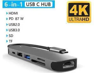 USB C Hub, 6-in-1 USB-C Hub Multiport Adapter Type C Dongle with 4K@30Hz HDMI , USB 3.0/2.0 Ports,87W PD,SD/TF Cards Reader for MacBook Pro/ Air 2020/2019,iPad USB C Hub, 6-in-1 USB-C Hub Multiport Adapter Type C Dongle with 4K@30Hz HDMI , USB 3.0/2.0 Ports,87W PD,SD/TF Cards Reader for MacBook Pro/ Air 2020/2019,iPad