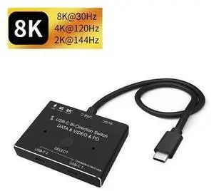 4K@120Hz 8K@30Hz Type-C 8K Bi-Directional Switch Splitter 1in 2out 2in 1out High Speed 10Gbps Converter Compatible with Thunderbolt Device 4K@120Hz 8K@30Hz Type-C 8K Bi-Directional Switch Splitter 1in 2out 2in 1out High Speed 10Gbps Converter Compatible with Thunderbolt Device