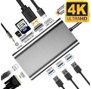 Updated USB C Hub, Jansicotek 10 in 1 Type C Adapter Dock with Giga Ethernet, 4K USBC to HDMI, VGA, 3 USB3.0, Type C PD, SD TF Card Reader, Audio/Mic, for MacBook Pro and Other Type C Laptops Updated USB C Hub, Jansicotek 10 in 1 Type C Adapter Dock with Giga Ethernet, 4K USBC to HDMI, VGA, 3 USB3.0, Type C PD, SD TF Card Reader, Audio/Mic, for MacBook Pro and Other Type C Laptops