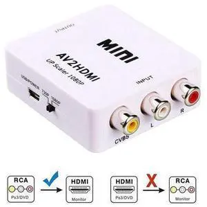 RCA to HDMI, 1080P Mini RCA Composite CVBS AV to HDMI Video Audio Converter Adapter with USB Power Cable for PC Laptop Xbox PS4 PS3 TV STB VHS VCR Camera DVD - White RCA to HDMI, 1080P Mini RCA Composite CVBS AV to HDMI Video Audio Converter Adapter with USB Power Cable for PC Laptop Xbox PS4 PS3 TV STB VHS VCR Camera DVD - White