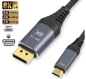 8K USB-C to DisplayPort Cable 6.6-Foot 4K@144Hz 8K@60Hz 5K 2K@165Hz USB to DP Adapter Display Port Cord Nylon Braided Aluminum Connector for Monitor Computer Laptop Television Tablet 8K USB-C to DisplayPort Cable 6.6-Foot 4K@144Hz 8K@60Hz 5K 2K@165Hz USB to DP Adapter Display Port Cord Nylon Braided Aluminum Connector for Monitor Computer Laptop Television Tablet