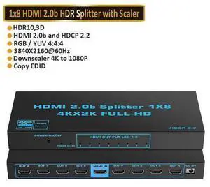 4K Pro 1x8 HDMI Splitter - HDR, 18Gbps, 4K 60Hz, RGB 4:4:4, with HDCP 2.2 Support (Compatible with PS4/5 Xbox Apple TV Fire Stick Roku Blu-Ray Player) 4K Pro 1x8 HDMI Splitter - HDR, 18Gbps, 4K 60Hz, RGB 4:4:4, with HDCP 2.2 Support (Compatible with PS4/5 Xbox Apple TV Fire Stick Roku Blu-Ray Player)
