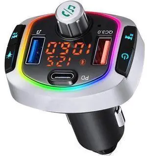 Handsfree Call Car Charger,Wireless Bluetooth 5.0 FM Transmitter Radio Receiver,Mp3 Audio Music Stereo Adapter,Dual QC3.0/18W USB3.0+USB-C Port Charger, LED Backlit Handsfree Call Car Charger,Wireless Bluetooth 5.0 FM Transmitter Radio Receiver,Mp3 Audio Music Stereo Adapter,Dual QC3.0/18W USB3.0+USB-C Port Charger, LED Backlit