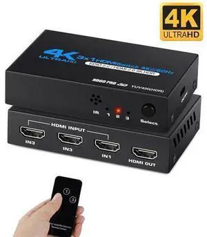 4K HDR 3 in 1 Out HDMI Switch 3 Ports 4K 60Hz HDMI 2.0 Switcher Selector with IR Wireless Remote, Supports UltraHD Dolby Vision, High Speed(Max to 18.5Gbps), HDR10, HDCP 2.2 & 3D, OZQ2-1 4K HDR 3 in 1 Out HDMI Switch 3 Ports 4K 60Hz HDMI 2.0 Switcher Selector with IR Wireless Remote, Supports UltraHD Dolby Vision, High Speed(Max to 18.5Gbps), HDR10, HDCP 2.2 & 3D, OZQ2-1