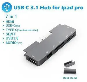XJYLCPC USB C Hub for iPad Pro 2020/2018 7 in 1 Hub with 4K@30Hz HDMI HDR, USB 3.0 3.5mm Audio and 60W PD&Data SD/Micro Card Reader Aluminum USB-C Dock Adapter for iPad Pro MacBook Pro and More XJYLCPC USB C Hub for iPad Pro 2020/2018 7 in 1 Hub with 4K@30Hz HDMI HDR, USB 3.0 3.5mm Audio and 60W PD&Data SD/Micro Card Reader Aluminum USB-C Dock Adapter for iPad Pro MacBook Pro and More