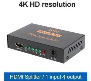 HDMI Splitter 1in4 Out 4K-1x4 HDMI Display Duplicate/Mirror - Powered Splitter Full HD 1080P 4K @ 30Hz (One Input To Two Outputs) - USB Cable Included - 1 Source to 4 Identical Displays HDMI Splitter 1in4 Out 4K-1x4 HDMI Display Duplicate/Mirror - Powered Splitter Full HD 1080P 4K @ 30Hz (One Input To Two Outputs) - USB Cable Included - 1 Source to 4 Identical Displays