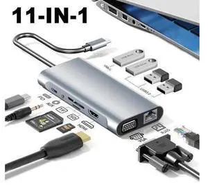 XJYLCPC Aluminum 11 in 1 USB C Hub, Multiport USB Splitter Expand with 4 USB Port & TF/SD Card Reader, HDMI,100W PD, VGA, Gigabit, Audio for MacBook Pro Air, for iPad Pro Laptop and More Devices XJYLCPC Aluminum 11 in 1 USB C Hub, Multiport USB Splitter Expand with 4 USB Port & TF/SD Card Reader, HDMI,100W PD, VGA, Gigabit, Audio for MacBook Pro Air, for iPad Pro Laptop and More Devices