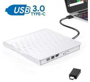 External DVD Drive for Laptop, Portable High-Speed USB-C&USB 3.0 CD Burner/DVD Reader Writer for PC Desktops, Compatible with Windows/Mac OSX/Linux (SLS01), White External DVD Drive for Laptop, Portable High-Speed USB-C&USB 3.0 CD Burner/DVD Reader Writer for PC Desktops, Compatible with Windows/Mac OSX/Linux (SLS01), White