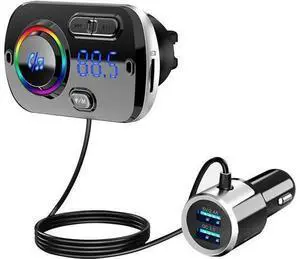 Bluetooth 5.0 FM Transmitter QC3.0 Dual USB Fast Charger Hands-free MP3 Modulator Player Wireless Aux Audio Receiver Car Accessories with 7 Color LED Backlit Support SD Card Bluetooth 5.0 FM Transmitter QC3.0 Dual USB Fast Charger Hands-free MP3 Modulator Player Wireless Aux Audio Receiver Car Accessories with 7 Color LED Backlit Support SD Card