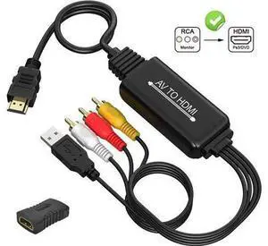RCA to HDMI Cable Converter with HDMI and RCA Cables, CVBS Composite AV to HDMI Converter RCA in HDMI Out Adapter Full HD 720P 1080P Output Switch for DVD STB Roku with Female RCA Output RCA to HDMI Cable Converter with HDMI and RCA Cables, CVBS Composite AV to HDMI Converter RCA in HDMI Out Adapter Full HD 720P 1080P Output Switch for DVD STB Roku with Female RCA Output