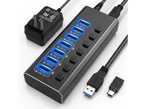 XJYLCPC Powered USB Hub, 7-Port USB 3.0 Hub Splitter (7 USB 3.0 Data Ports with 4 Smart Charging ) with Individual LED On/Off Switches, USB Hub 3.0 Powered with 24W AC Adapter for Mac, PC XJYLCPC Powered USB Hub, 7-Port USB 3.0 Hub Splitter (7 USB 3.0 Data Ports with 4 Smart Charging ) with Individual LED On/Off Switches, USB Hub 3.0 Powered with 24W AC Adapter for Mac, PC