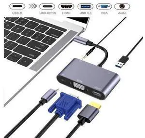 XJYLCPC USB C Hub USB 3.1Type-CtoHDMI VGA Adapter with 4KHDMI 1080P VGA USB3.0 PD Pass-Through Charging 3.5mm Audio Port Dual Screens Display for Mac Pro and Other Laptops with Thunderbolt 3 Port XJYLCPC USB C Hub USB 3.1Type-CtoHDMI VGA Adapter with 4KHDMI 1080P VGA USB3.0 PD Pass-Through Charging 3.5mm Audio Port Dual Screens Display for Mac Pro and Other Laptops with Thunderbolt 3 Port