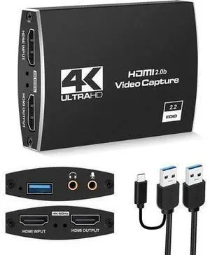 4K@60Hz HDMI-Compatible Video Capture Card Live Recording Box 4K HDMI to USB3.0/Type-C Video Card with Mic & 3.5mm Audio for Game Live Streaming for PS4 Computer Phones 4K@60Hz HDMI-Compatible Video Capture Card Live Recording Box 4K HDMI to USB3.0/Type-C Video Card with Mic & 3.5mm Audio for Game Live Streaming for PS4 Computer Phones