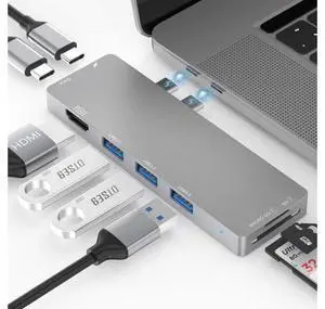 XJYLCPC 8-in-2 Dual USB C Hub Adapter for MacBook Air 2019/2018,MacBook Pro 2019/2018/2017/2016 with 4K HDMI,Thunderbolt 3 Port,100W PD,SD/TF Card Reader,3 USB 3.0 Ports XJYLCPC 8-in-2 Dual USB C Hub Adapter for MacBook Air 2019/2018,MacBook Pro 2019/2018/2017/2016 with 4K HDMI,Thunderbolt 3 Port,100W PD,SD/TF Card Reader,3 USB 3.0 Ports
