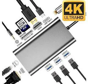 USB C Hub, USB C Adapter 10 in 1 Thunderbolt 3 hub 1000M RJ45 Ethernet, 4K HDMI, VGA, 3USB 3.0 Ports, PD Charging Port, Card Reader, Audio Mic Port MacBook, Chromebook More USB C Hub, USB C Adapter 10 in 1 Thunderbolt 3 hub 1000M RJ45 Ethernet, 4K HDMI, VGA, 3USB 3.0 Ports, PD Charging Port, Card Reader, Audio Mic Port MacBook, Chromebook More