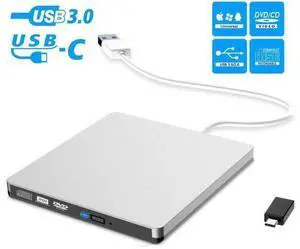 External CD Drive USB3.0 USB-C External DVD CD Drive Burner High Speed Data Transfer USB DVD Player for Laptop Notebook PC Desktops Support Windows/Vista/7/8.1/10 Mac OSX and Linux OS External CD Drive USB3.0 USB-C External DVD CD Drive Burner High Speed Data Transfer USB DVD Player for Laptop Notebook PC Desktops Support Windows/Vista/7/8.1/10 Mac OSX and Linux OS