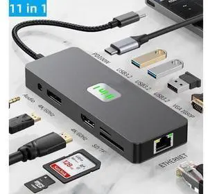 XJYLCPC HDMI+DP Laptop Docking Station, USB C Dock 3 Monitors, 11 in 1 USB C to 4k60 HDMI Adapter with DP+VGA, 3*10Gbps USB A 3.2, 00W PD, Ethernet,SD/TF,Audio Port for Laptop PC XJYLCPC HDMI+DP Laptop Docking Station, USB C Dock 3 Monitors, 11 in 1 USB C to 4k60 HDMI Adapter with DP+VGA, 3*10Gbps USB A 3.2, 00W PD, Ethernet,SD/TF,Audio Port for Laptop PC
