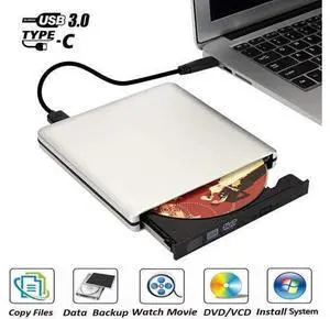 Aluminum External DVD Drive, USB 3.0 USB-C Portable CD/DVD+/-RW Drive/DVD Player for Laptop CD ROM Burner Compatible with Laptop Desktop PC Windows Linux OS Apple Mac, Silver Aluminum External DVD Drive, USB 3.0 USB-C Portable CD/DVD+/-RW Drive/DVD Player for Laptop CD ROM Burner Compatible with Laptop Desktop PC Windows Linux OS Apple Mac, Silver