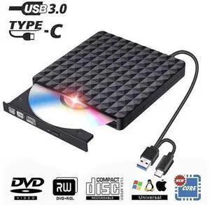 Diamond External DVD Drive with Type-C USB 3.0 Port, Portable CD/DVD +/-RW Drive Rewriter Burner Data Transfer for MacBook,Laptop,Windows,Linux and Mac OS - Black Diamond External DVD Drive with Type-C USB 3.0 Port, Portable CD/DVD +/-RW Drive Rewriter Burner Data Transfer for MacBook,Laptop,Windows,Linux and Mac OS - Black