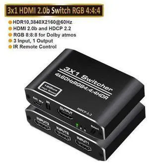 4K 60Hz 3x1 HDMI Switch, 3 Port Auto HDMI Switch Box with IR Remote,Support 4Kx2K@60Hz 3D 1080P,3 in 1 Out HDMI Switch Switcher Selector for Xbox360/PS4/PS3/Roku/to TV Projector - OZQ3-1 4K 60Hz 3x1 HDMI Switch, 3 Port Auto HDMI Switch Box with IR Remote,Support 4Kx2K@60Hz 3D 1080P,3 in 1 Out HDMI Switch Switcher Selector for Xbox360/PS4/PS3/Roku/to TV Projector - OZQ3-1