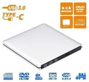 Aluminum External DVD CD Drive USB 3.0 Type-C Burner Writer Drive Player High Speed Data Transfer for Laptop/Desktop/MacBook/Mac OS/Windows10/8/7/XP/Vista, Silver Aluminum External DVD CD Drive USB 3.0 Type-C Burner Writer Drive Player High Speed Data Transfer for Laptop/Desktop/MacBook/Mac OS/Windows10/8/7/XP/Vista, Silver