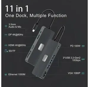 XJYLCPC USB C Docking Station, 11 in 1 USB C Hub Adapter with 4K60 HDMI, 4K60 DisplayPort, VGA, Ethernet, 3*10Gbps USB-A Ports, Audio, 100W PD, SD/TF Card Reader for MacBook Pro Air, XPS, Surface XJYLCPC USB C Docking Station, 11 in 1 USB C Hub Adapter with 4K60 HDMI, 4K60 DisplayPort, VGA, Ethernet, 3*10Gbps USB-A Ports, Audio, 100W PD, SD/TF Card Reader for MacBook Pro Air, XPS, Surface