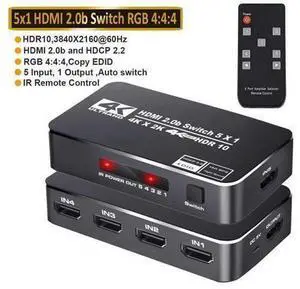 HDMI 2.0 Switcher 5 in 1 out 4K/60Hz HDMI Splitter for XBOX 360 PS4 Smart Box 5 in 1 out HDMI 2.0 Switch Adapter Supports Ultra HD Dolby Vision, 18.5Gbps, HDR10, HDCP 2.2 & 3D - OZQ3-3 HDMI 2.0 Switcher 5 in 1 out 4K/60Hz HDMI Splitter for XBOX 360 PS4 Smart Box 5 in 1 out HDMI 2.0 Switch Adapter Supports Ultra HD Dolby Vision, 18.5Gbps, HDR10, HDCP 2.2 & 3D - OZQ3-3