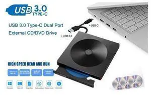 External CD DVD Drive Type C USB 3.0 Portable High-Speed CD/DVD +/-RW Drive CD DVD ROM Rewriter Reader Burner Writer for Laptop PC Desktop MacBook Mac Windows 7/8/10 Linux OS Apple (Black) External CD DVD Drive Type C USB 3.0 Portable High-Speed CD/DVD +/-RW Drive CD DVD ROM Rewriter Reader Burner Writer for Laptop PC Desktop MacBook Mac Windows 7/8/10 Linux OS Apple (Black)
