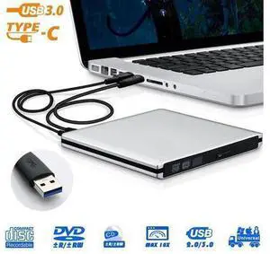 Aluminum External CD DVD Drive, USB Type C Dual Port CD Drive, DVD +/-RW CD +/-RW Writer Burner Player with Classic Silver for MacBook Air, MacBook Pro, Mac OS, PC Laptop (XD058, Silver) Aluminum External CD DVD Drive, USB Type C Dual Port CD Drive, DVD +/-RW CD +/-RW Writer Burner Player with Classic Silver for MacBook Air, MacBook Pro, Mac OS, PC Laptop (XD058, Silver)