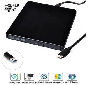 Aluminum DVD Player for Laptop USB 3.0 Type-C Dual Port Portable External CD DVD Drive, Drive Slim DVD/CD ROM Rewriter Burner Compatible with Laptop Desktop PC Windows Linux OS Apple Mac Aluminum DVD Player for Laptop USB 3.0 Type-C Dual Port Portable External CD DVD Drive, Drive Slim DVD/CD ROM Rewriter Burner Compatible with Laptop Desktop PC Windows Linux OS Apple Mac