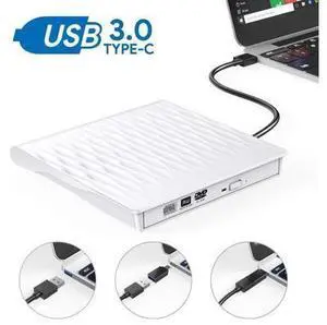 DVD Player for Laptop USB 3.0 Type-C Dual Port Portable External CD DVD Drive Drive Slim DVD/CD ROM Rewriter Burner Compatible with Laptop Desktop PC Windows Linux OS Mac (SLS01, White) DVD Player for Laptop USB 3.0 Type-C Dual Port Portable External CD DVD Drive Drive Slim DVD/CD ROM Rewriter Burner Compatible with Laptop Desktop PC Windows Linux OS Mac (SLS01, White)