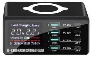 110W 8 Port USB C Charging Station Hub Block Charger Power Strip Adapter Plug Cube, 4C4A (C1 45W + C2 30W+C3/C4 20W) + 15W Wireless Charging, USB C Fast Charger for Cell Phone, Tablet 110W 8 Port USB C Charging Station Hub Block Charger Power Strip Adapter Plug Cube, 4C4A (C1 45W + C2 30W+C3/C4 20W) + 15W Wireless Charging, USB C Fast Charger for Cell Phone, Tablet