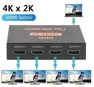 Hdmi Splitter 1 in 4 Out V1.4b Powered Hdmi Video Splitter with AC Adaptor Duplicate/Mirror Screen Monitor Supports Ultra HD 1080P 2K x4K@30Hz and 3D Resolutions (1 Input to 4 Outputs) Hdmi Splitter 1 in 4 Out V1.4b Powered Hdmi Video Splitter with AC Adaptor Duplicate/Mirror Screen Monitor Supports Ultra HD 1080P 2K x4K@30Hz and 3D Resolutions (1 Input to 4 Outputs)