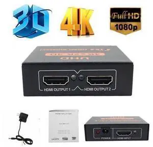 Hdmi Splitter 1 in 2 Out V1.4b Powered Hdmi Video Splitter with AC Adaptor Duplicate/Mirror Screen Monitor Supports Ultra HD 1080P 2K x4K@30Hz and 3D Resolutions (1 Input to 2 Outputs) Hdmi Splitter 1 in 2 Out V1.4b Powered Hdmi Video Splitter with AC Adaptor Duplicate/Mirror Screen Monitor Supports Ultra HD 1080P 2K x4K@30Hz and 3D Resolutions (1 Input to 2 Outputs)