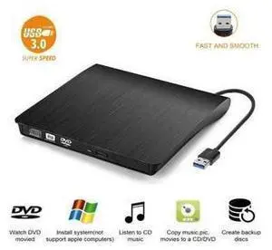 External CD Drive USB 3.0 Portable CD DVD +/-RW Drive Slim DVD/CD ROM Rewriter Burner Writer Compatible with Laptop Desktops Win 7, 8, 10, Mac OS and Linux OS (Black) External CD Drive USB 3.0 Portable CD DVD +/-RW Drive Slim DVD/CD ROM Rewriter Burner Writer Compatible with Laptop Desktops Win 7, 8, 10, Mac OS and Linux OS (Black)