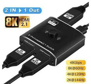 Ultra HD 8K 60Hz HDMI 2 in 1 Out Switch, 2-Port HDMI Switcher Selector, High Speed 48Gbps Supports 4K@120Hz, 1080P@240Hz, 1080P@120Hz for Fire Stick, HDTV, PS4/5, Game Consoles(OZ8Q2) Ultra HD 8K 60Hz HDMI 2 in 1 Out Switch, 2-Port HDMI Switcher Selector, High Speed 48Gbps Supports 4K@120Hz, 1080P@240Hz, 1080P@120Hz for Fire Stick, HDTV, PS4/5, Game Consoles(OZ8Q2)