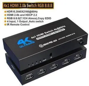 HDMI Switch 4 in 1 Out 4K 60Hz UHD HDMI Switcher Splitter with Remote Metal HDMI Switch Box Hub Support 4K 60Hz 3D 1080P HDCP2.2 for PS5 PS4 Xbox DVD Player Fire Stick Apple TV PC HDMI Switch 4 in 1 Out 4K 60Hz UHD HDMI Switcher Splitter with Remote Metal HDMI Switch Box Hub Support 4K 60Hz 3D 1080P HDCP2.2 for PS5 PS4 Xbox DVD Player Fire Stick Apple TV PC