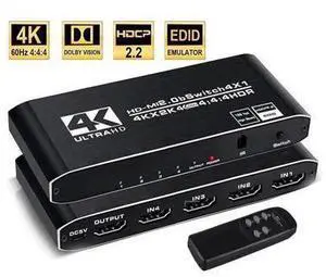 4K 60Hz 4x1 HDMI Switch 4 Port Auto HDMI Switch Box with IR Remote,Support 3D 4K HDR10 HDCP2.2 YUV444/RGB888,4 in 1 Out HDMI Switch Switcher Selector for Xbox360/PS4/PS3/Roku/to TV 4K 60Hz 4x1 HDMI Switch 4 Port Auto HDMI Switch Box with IR Remote,Support 3D 4K HDR10 HDCP2.2 YUV444/RGB888,4 in 1 Out HDMI Switch Switcher Selector for Xbox360/PS4/PS3/Roku/to TV
