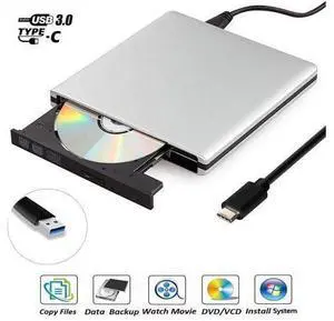 Aluminum External CD Drive, USB 3.0 O Type C Dual Port DVD Burner CD DVD Rewriter Burner Writer Compatible with Windows XP/7/8/10, MacOS, Linux for MacBook, Laptop, Desktop, Silver Aluminum External CD Drive, USB 3.0 O Type C Dual Port DVD Burner CD DVD Rewriter Burner Writer Compatible with Windows XP/7/8/10, MacOS, Linux for MacBook, Laptop, Desktop, Silver