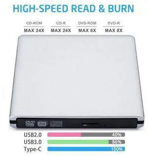 Aluminum External CD Drive USB 3.0/Type-C Portable CD/DVD+/-RW Burner Player Writer Compatible with Windows XP/7/8/10, MacOS, Linux for MacBook, Laptop, Desktop (XD058), Silver Aluminum External CD Drive USB 3.0/Type-C Portable CD/DVD+/-RW Burner Player Writer Compatible with Windows XP/7/8/10, MacOS, Linux for MacBook, Laptop, Desktop (XD058), Silver